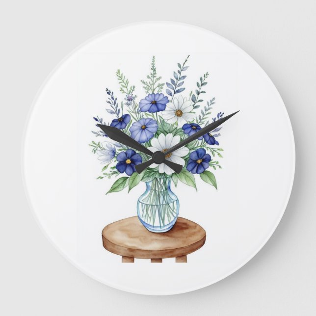 Blue Wildflowers in a vase Wall Clock (Front)