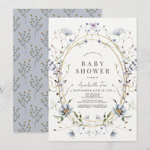 Blue Wildflowers Lavender Watercolor Baby Shower Invitation