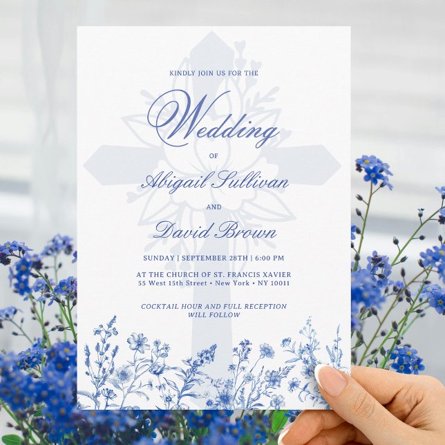 Blue Wildflowers Religious Wedding Invitation (Creator Uploaded)