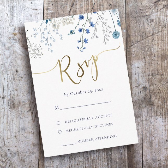 blue wildflowers RSVP wedding Card (Creator Uploaded)