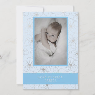 Blue Wildflowers Silver Photo Naming Ceremony Card