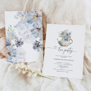 Blue wildflowers tea party bridal shower invitation