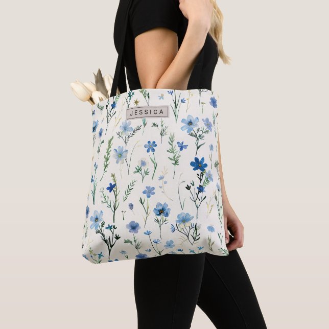 Blue Wildflowers Tote Bag (Close Up)