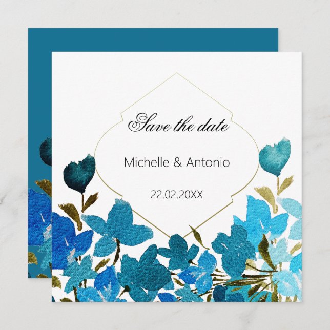Blue Wildflowers Watercolor Floral Art Save The Date (Front/Back)