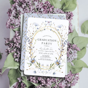 Blue Wildflowers Watercolor Graduation Invitation