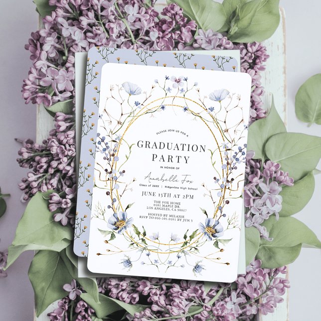 Blue Wildflowers Watercolor Graduation Invitation (Creator Uploaded)