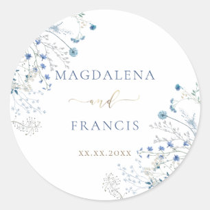 blue wildflowers wedding classic round sticker