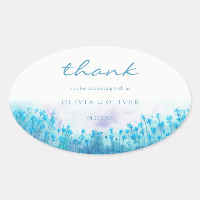 Blue Wildflowers Wedding Oval Sticker (Front)