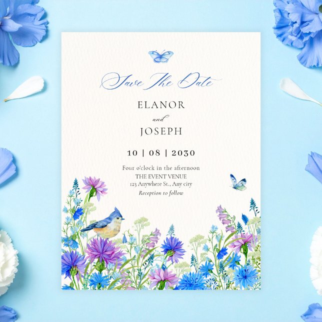 Blue wildflowers wedding save the date (Creator Uploaded)