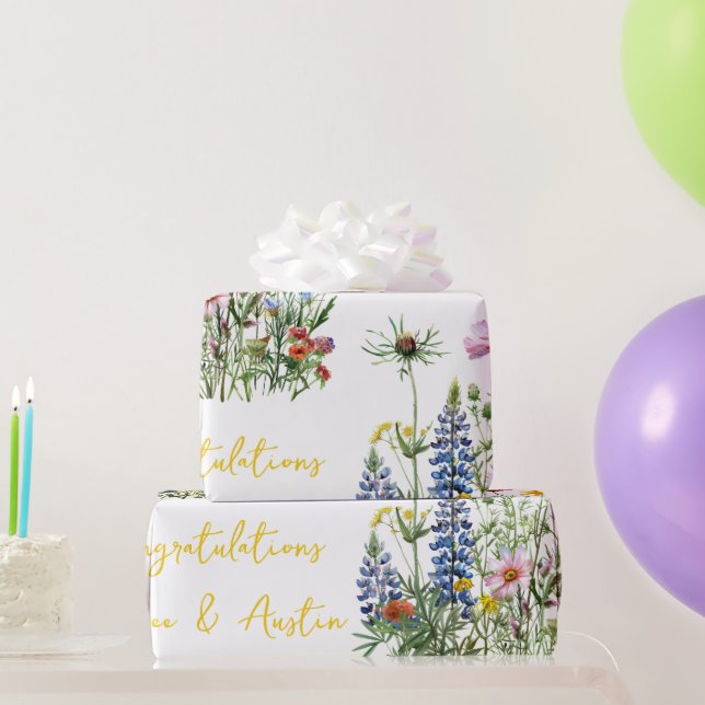 Blue Wildflowers Wedding/Shower Congratulations  Wrapping Paper (Party Gifts)
