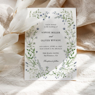 Blue Wildflowers Wreath Wedding Invitation