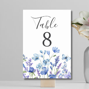 Blue Wildlflower Meadow Floral Wedding  Table Number