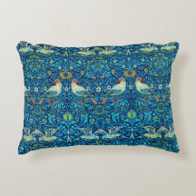 Blue William Morris Art Birds Pillow