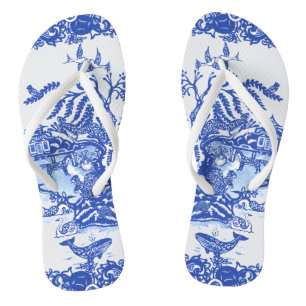 Blue Willow Animal Oriental Garden Whimsical Fox Thongs