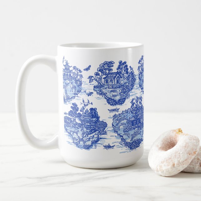 Blue Willow Animal Rabbit Deer Fox Bird Coffee Mug (With Donut)