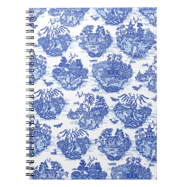 Blue Willow Animal Rabbit Deer Fox Bird Toile Art Notebook (Front)