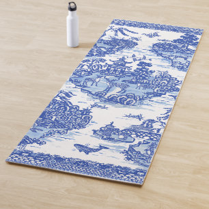 Blue Willow Animal Rabbit Deer Fox Bird Toile Yoga Mat