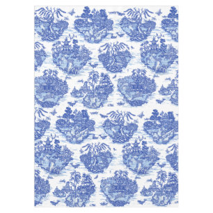 Blue Willow Animal Rabbit Fox Deer Oriental Design Tablecloth