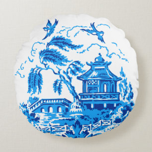Blue Willow Blue & White China Pillow