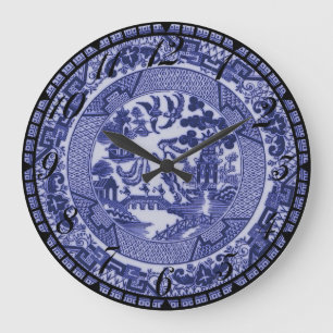Blue Willow Blue & White China Plate Clock