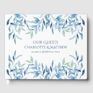 Blue Willow Branches, Watercolor Wedding Guest Book