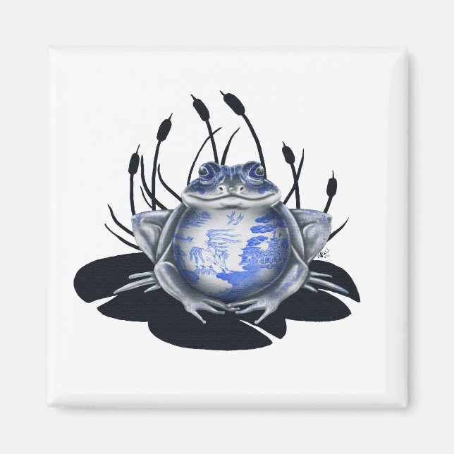 Blue Willow Bull Frog Magnet (Front)