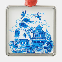 Blue Willow China Blue & White Ornament