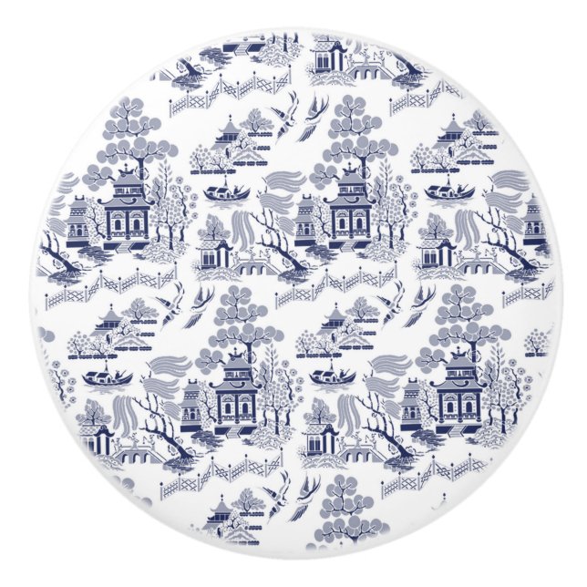 Blue Willow China Design Ceramic Cabinet Knob v1 (Front)