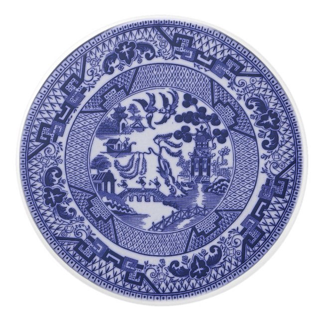 Blue Willow China Design Ceramic Cabinet Knob v4 (Front)
