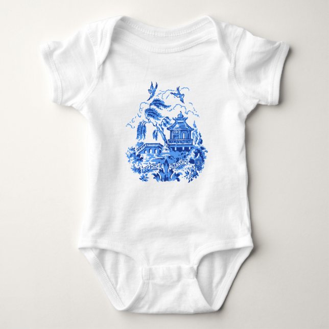Blue Willow China Design Raglan T-Shirt (Front)