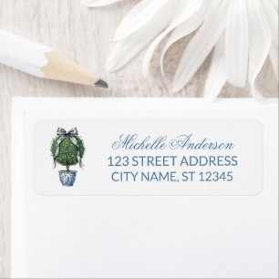 Blue Willow Chinoiserie Bow Topiary Return Address Label