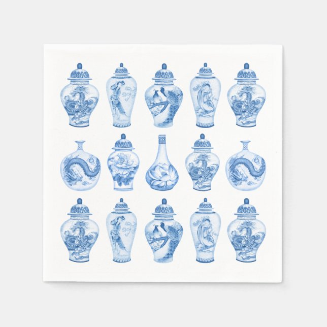 Blue Willow Chinoiserie Ginger Jars China Napkin (Front)