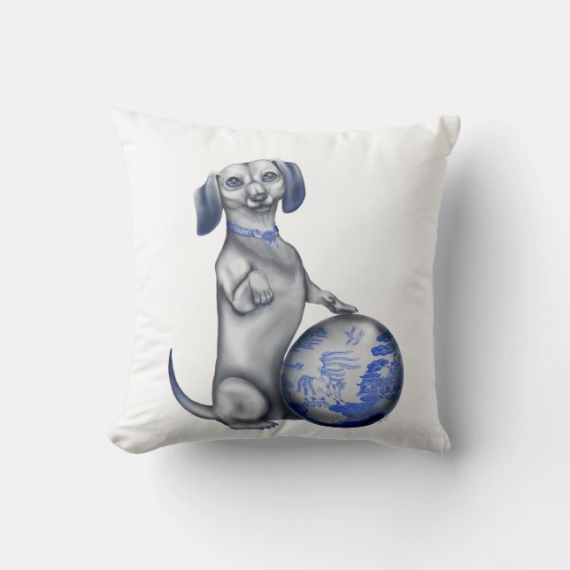 Blue Willow Dachshund Pillow (Front)