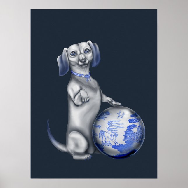 Blue Willow Dachshund Poster (Front)