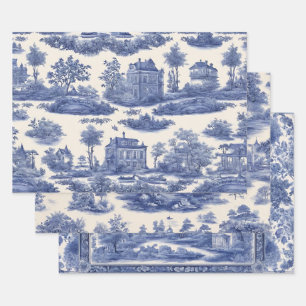 Blue willow Decoupage Set of Three  Wrapping Paper Sheet