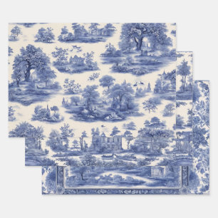 Blue willow Decoupage Set of Three Wrapping Paper Sheet