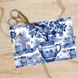 Blue Willow Decoupage Vase Floral Tissue Paper