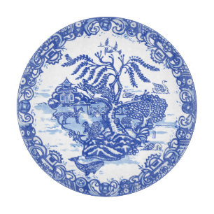 Blue Willow Fox Rabbit Squirrel Bird Whale Pagoda  Cutting Board