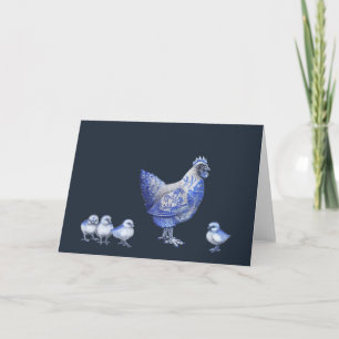 Blue Willow Hen and Chicks Greeting Card