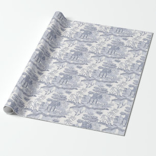 Blue Willow in Grey Blue Lumbar PIllow Wrapping Paper