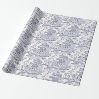 Blue Willow in Grey Blue Lumbar PIllow Wrapping Paper