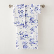 Blue Willow Kitty Cat Bathroom Toile