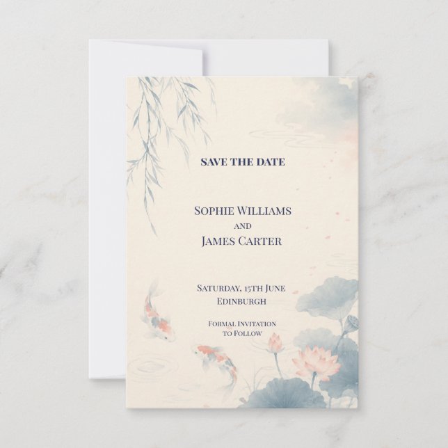Blue Willow Lotus Wedding Save the Date (Front)