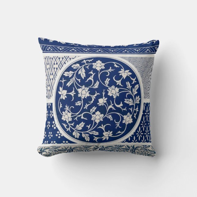  Blue Willow Ming Dynasty China Botanical Cushion (Front)