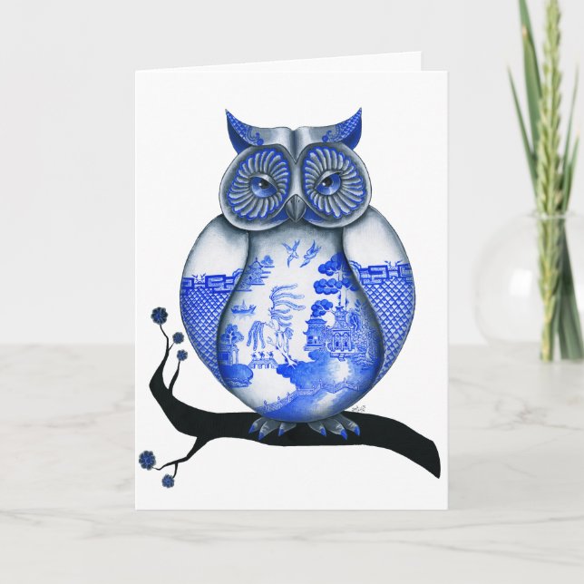 Blue Willow Owl Card (Front)