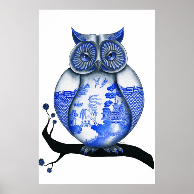 Blue Willow Owl Poster (Front)