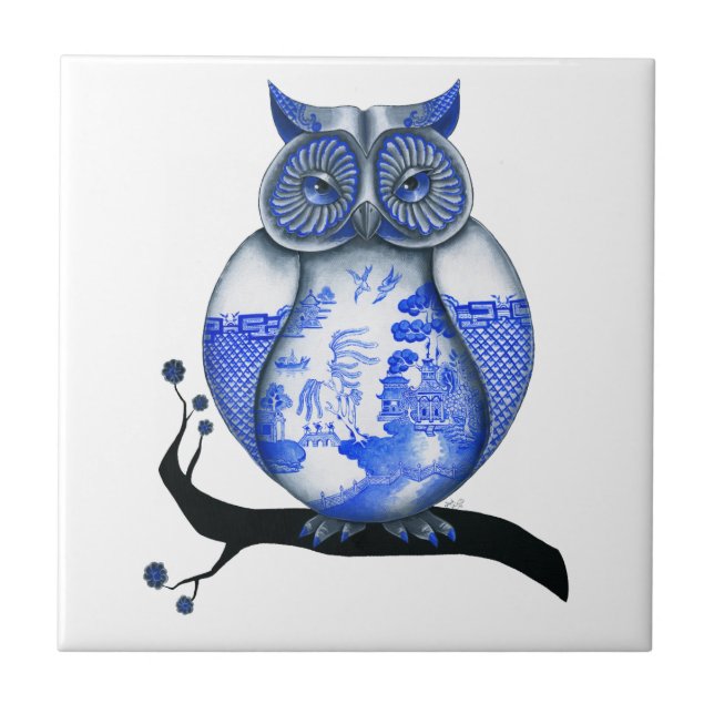 Blue Willow Owl Tile (Front)