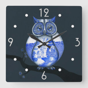 Blue Willow Owl Wall Clock