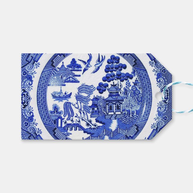 Blue Willow Pattern Gift Tag (Front (Horizontal))