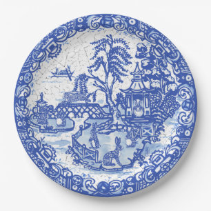 Blue Willow Rabbit Classic Whimsical Crackle Look Paper Plate